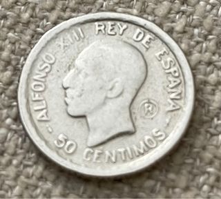 Moneda 50 Céntimos Alfonso XIII Rey de España