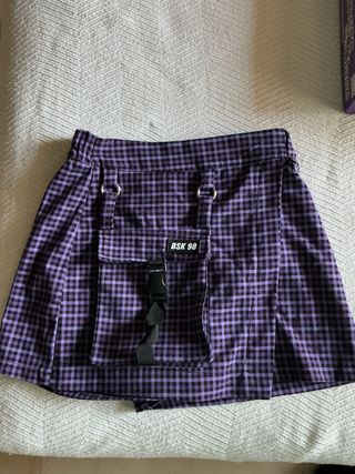 Falda-pantalón cuadros Bershka morado