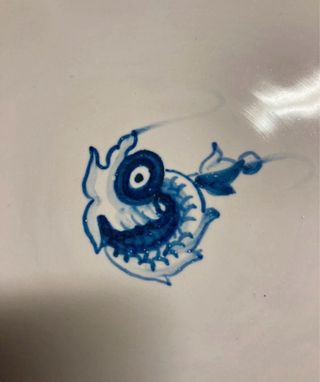 2 Piatti Ceramica Dipinti Mano Pesci Blu