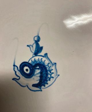 2 Piatti Ceramica Dipinti Mano Pesci Blu