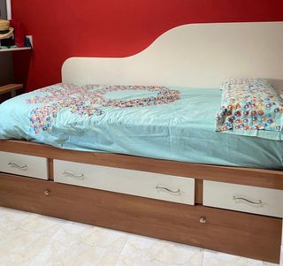 Cama nido con cajones madera y tela