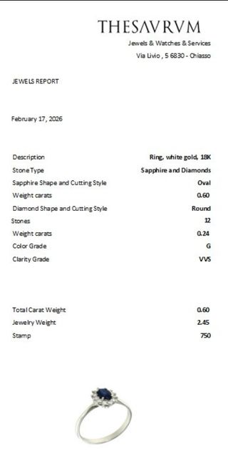 Anillo Oro Blanco 18kt Zafiro Natural 0.60ct