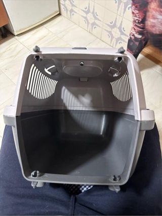 Transportín gato pequeño gris y blanco