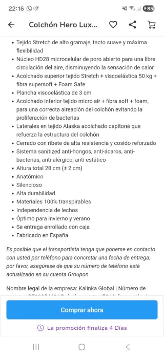 Colchón viscoelastico