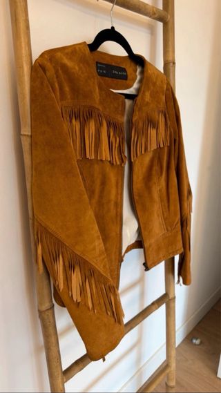 Chaqueta Zara Piel Auténtica Flecos Talla M