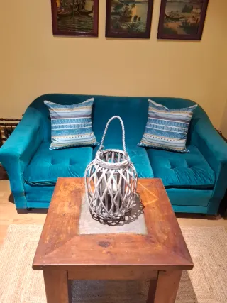 Sofá Cama Vintage Azul Turquesa