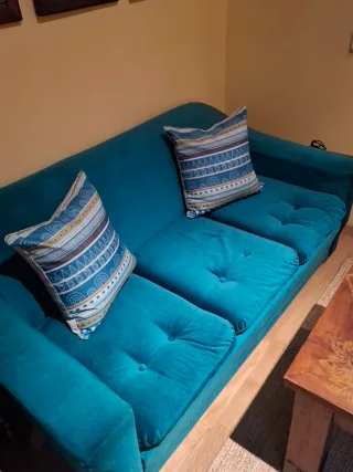 Sofá Cama Vintage Azul Turquesa