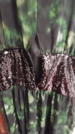 Vestido fiesta lentejuelas y plumas Talla XL