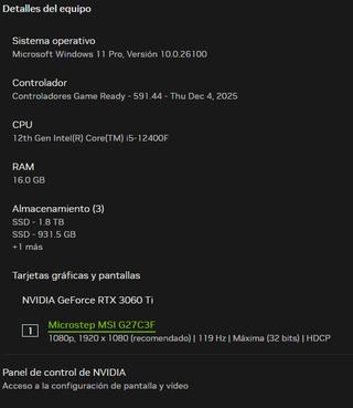 PC Gaming RTX 3060 Ti+i5 12400F / 2TB NVMe / WiFi