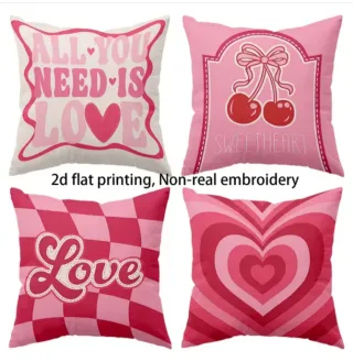 4 Fundas Cojín 40x40cm Corazón y Cereza