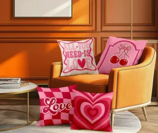 4 Fundas Cojín 40x40cm Corazón y Cereza