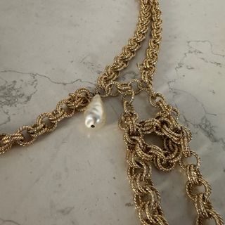 Cintura gioiello vintage catena dorata e perle