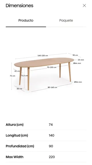 Mesa extensible oval 140 (220) x 90 cm