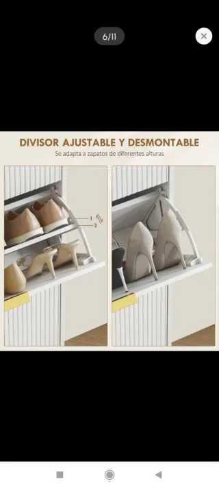 Zapatero estrecho 3 puertas blanco y dorado