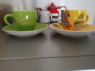Juego de café lechera amarillo y verde