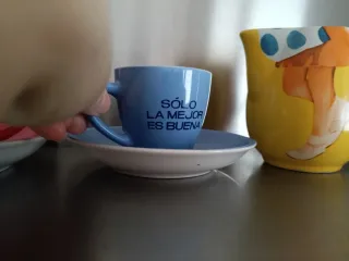 Juego de café lechera amarillo y verde