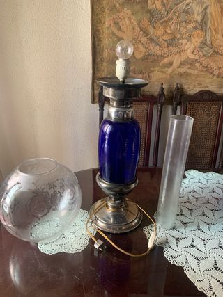 Lámpara antigua azul y plata