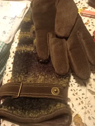 Guantes mujer 2 materiales marrones y verdes