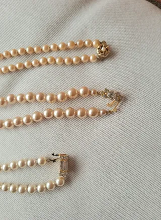 Conjunto collares y pulsera perlas fantasía nacar