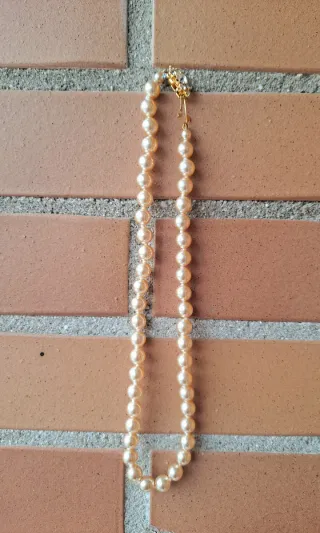 Conjunto collares y pulsera perlas fantasía nacar