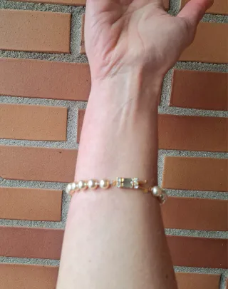 Conjunto collares y pulsera perlas fantasía nacar