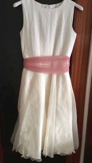 Vestido comunión blanco y rosa con chaqueta y zapa