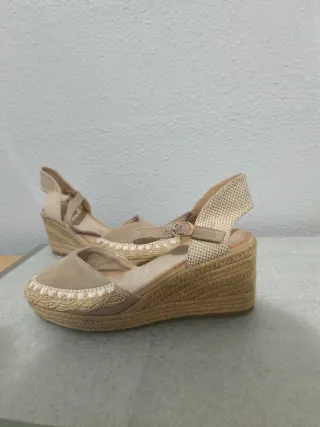Zapatos esparteñas tacón mujer beige