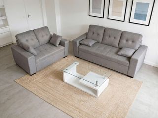 Sofá 3plazas gris capitoné muelles ensacados