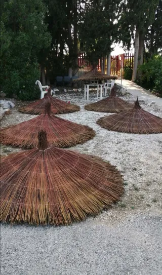 Ombrelloni in vimini. Vari materiali