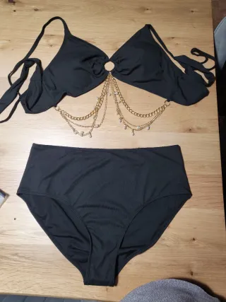 Bañador negro cadena y perlas Talla XXL