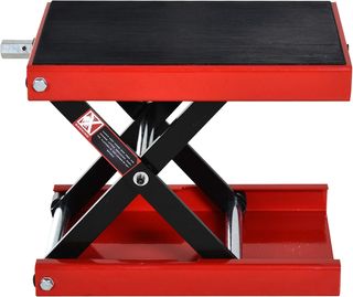 Caballetto Alzamoto, Elevador para Moto in Acciaio Rosso e Nero, Pieghevole e Antiscivolo 41.5 X 23.5 X 10-37Cm