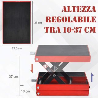 Caballetto Alzamoto, Elevador para Moto in Acciaio Rosso e Nero, Pieghevole e Antiscivolo 41.5 X 23.5 X 10-37Cm