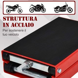 Caballetto Alzamoto, Elevador para Moto in Acciaio Rosso e Nero, Pieghevole e Antiscivolo 41.5 X 23.5 X 10-37Cm