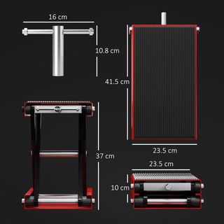 Caballetto Alzamoto, Elevador para Moto in Acciaio Rosso e Nero, Pieghevole e Antiscivolo 41.5 X 23.5 X 10-37Cm