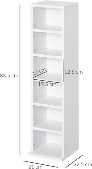 Set de 2 Estantes Verticales para CD y DVD con 12 Estantes Ajustables para 204 CD, Mueble Biblioteca Alto Ahorra Espacio en Madera para Habitación, Sala de Estar y Oficina, 21X22.5X88.5 Cm, Blanco
