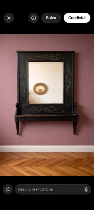 Specchio vintage con mensola in legno