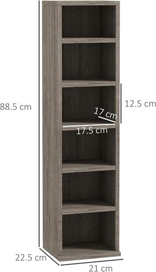 Estante para CD DVD Set de 2 Piezas con 12 Estantes, Estante de Columna para 204 CD en Madera para Sala de Estar, Salón, Estudio y Oficina, 21X22.5X88.5 Cm, Gris Oscuro