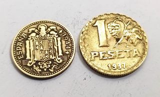 Lote 2 monedas 1 peseta 1937La Rubia y 1944