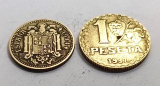 Lote 2 monedas 1 peseta 1937La Rubia y 1944