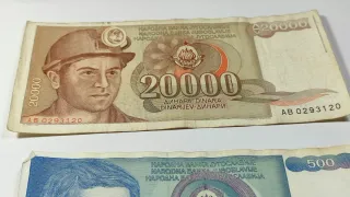2 Billetes Yugoslavia 20000 y 500 Dinara