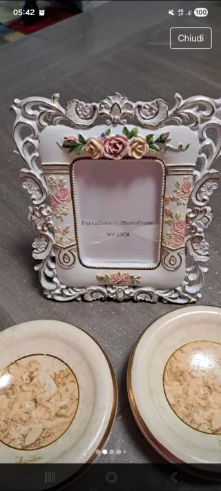 Cornice portafoto + 2 portacenere decorati