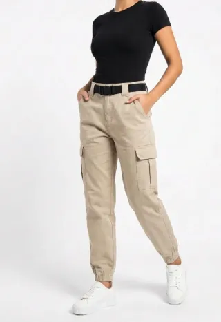 Pantalones Cargo Beige Mujer