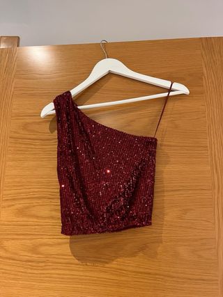 Top Lentejuelas Rojo Mango Talla XS