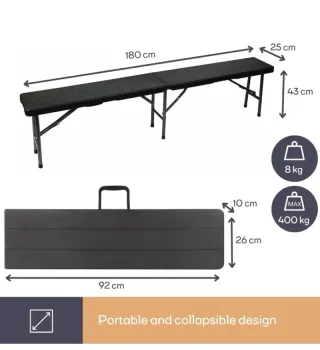 Perel Banco Plegable con asa Estilo ratán, 180 cm