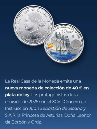🇪🇸 Moneda Plata 40 Euros Juan Sebastián Elcano