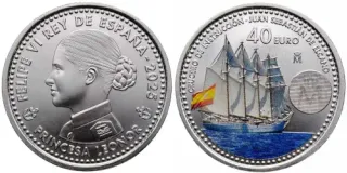 🇪🇸 Moneda Plata 40 Euros Juan Sebastián Elcano