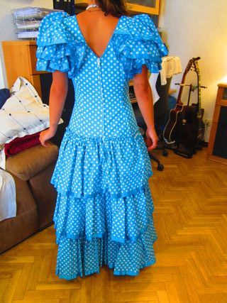 Traje de Flamenca azul y blanco