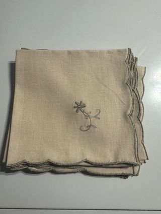 Set 6 Tovaglioli Lino Beige Ricamo Grigio