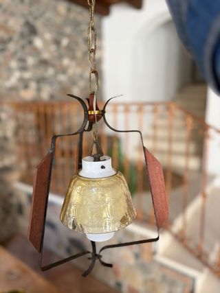 Lampada sospensione teak, metallo, vetro