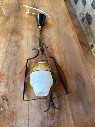 Lampada sospensione teak, metallo, vetro